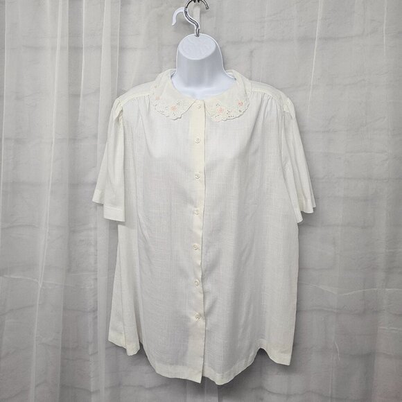 Vintage Ms. Russ Off White Coquette Blouse Retro Dainty Sheer XL - Picture 1 of 10